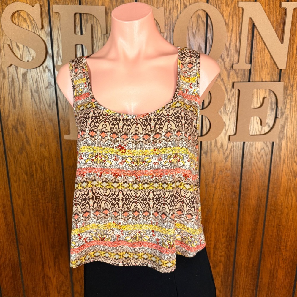 American Rag Tank Top Womens Large Multi Color Boho Folk Geometric Print Crop